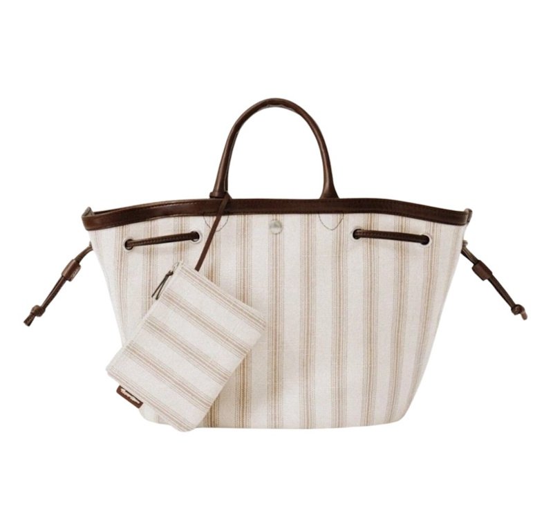 画像1: Canvas Stripe Tote N Bag　ストライプトートNバッグショッピングキャンバスバッグ (1)