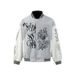 画像1: STUDIOONE American Retro Embroidered Baseball Jacket baseball uniform jacket blouson  ユニセックス 男女兼用アメリカンレトロ 刺繍レザースリーブ スタジアムジャンパー スタジャンジャケット ブルゾン (1)