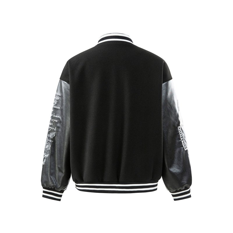 画像5: STUDIOONE American Retro Embroidered Baseball Jacket baseball uniform jacket blouson  ユニセックス 男女兼用アメリカンレトロ 刺繍レザースリーブ スタジアムジャンパー スタジャンジャケット ブルゾン (5)