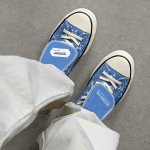 画像4: Blue Star Print Canvas Lace-Up Sneakers shoes ユニセックス 男女兼用ブルースタープリントキャンバス レースアップスニーカー (4)