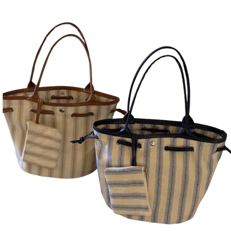 画像5: Canvas Stripe Tote N Bag　ストライプトートNバッグショッピングキャンバスバッグ (5)