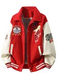 画像2: Regular-Collar Varsity Jacket with Leather Sleeves and OBA Horse Embroiderybaseball uniform jacket blouson  ユニセックス 男女兼用 OBA＆ホースエンブレム刺繍レザースリーブ スタジアムジャンパー スタジャンジャケット ブルゾン (2)