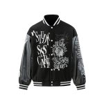 画像2: STUDIOONE American Retro Embroidered Baseball Jacket baseball uniform jacket blouson  ユニセックス 男女兼用アメリカンレトロ 刺繍レザースリーブ スタジアムジャンパー スタジャンジャケット ブルゾン (2)