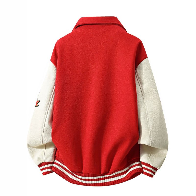 画像5: Regular-Collar Varsity Jacket with Leather Sleeves and OBA Horse Embroiderybaseball uniform jacket blouson  ユニセックス 男女兼用 OBA＆ホースエンブレム刺繍レザースリーブ スタジアムジャンパー スタジャンジャケット ブルゾン (5)