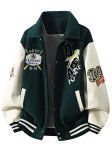 画像1: Regular-Collar Varsity Jacket with Leather Sleeves and OBA Horse Embroiderybaseball uniform jacket blouson  ユニセックス 男女兼用 OBA＆ホースエンブレム刺繍レザースリーブ スタジアムジャンパー スタジャンジャケット ブルゾン (1)