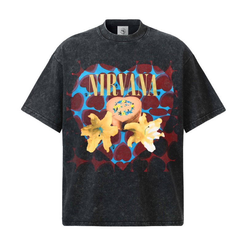 画像1: Unisex NIRVANA heart shaped box band T-shirt 男女兼用 ユニセックス ウォッシュド  ニルバーナ ニルヴァーナ バンドペイントTシャツ (1)