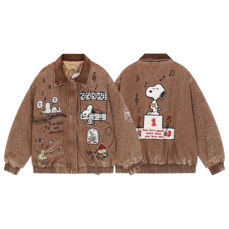 画像1: Snoopy & Music Patchwork Embroidery  jacket blouson  ユニセックス 男女兼用スヌーピー＆ミュージックパッチワーク刺繍ジャケットジャンパー  ブルゾン (1)