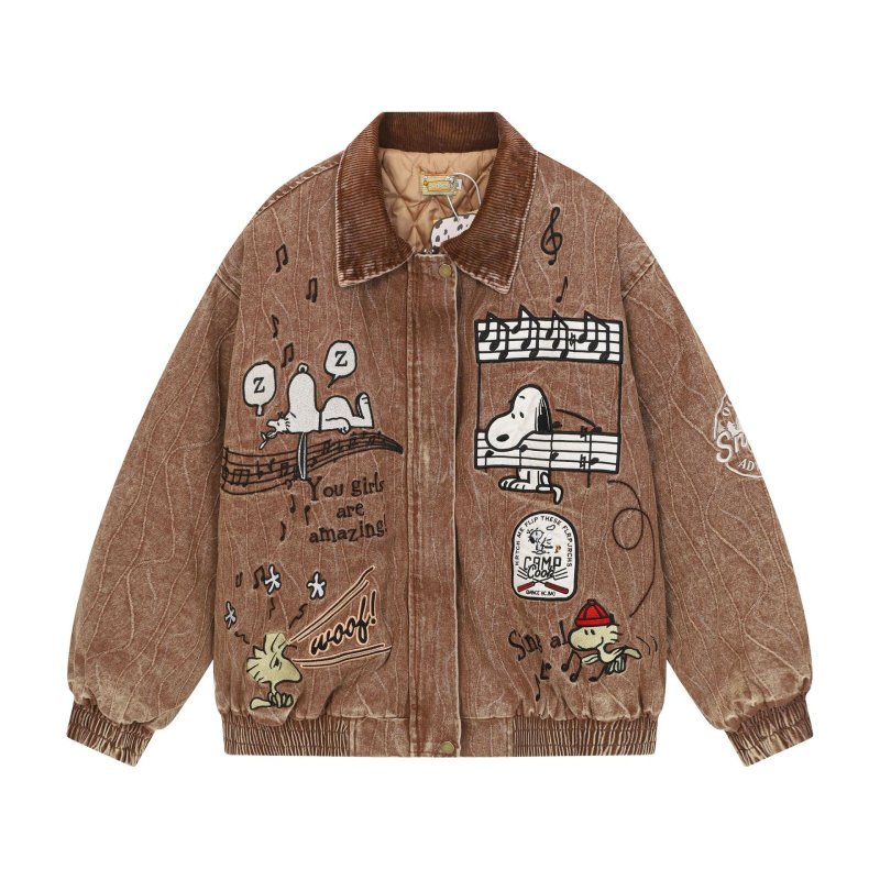画像2: Snoopy & Music Patchwork Embroidery  jacket blouson  ユニセックス 男女兼用スヌーピー＆ミュージックパッチワーク刺繍ジャケットジャンパー  ブルゾン (2)