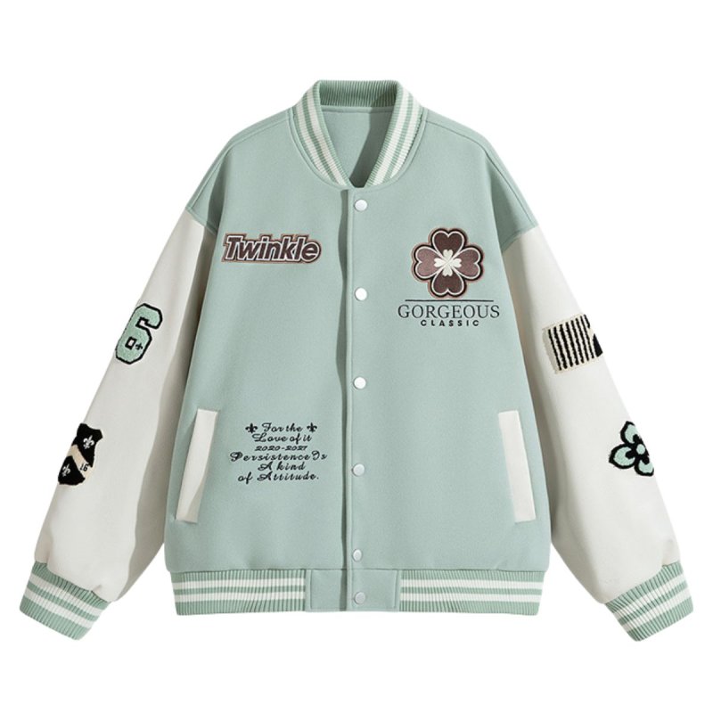 画像1: Letter & flower embroidery baseball jackets baseball uniform jacket blouson ユニセックス男女兼用 レター & フラワー刺繍 スタジアムジャンパー スタジャン ジャケットブルゾン (1)