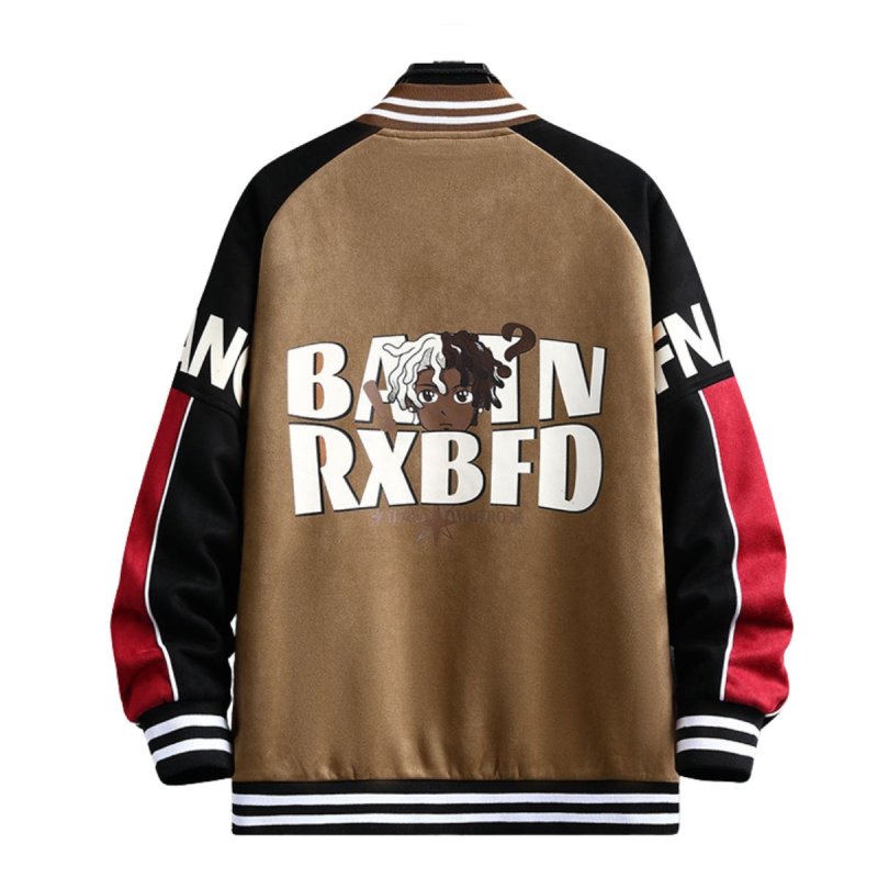 画像2: Hip-hop boy print Two-tone varsity jacket uniform jacket blouson  ユニセックス 男女兼用ヒップホップボーイプリント バイカラー スタジアムジャンパー スタジャンジャケット ブルゾン (2)