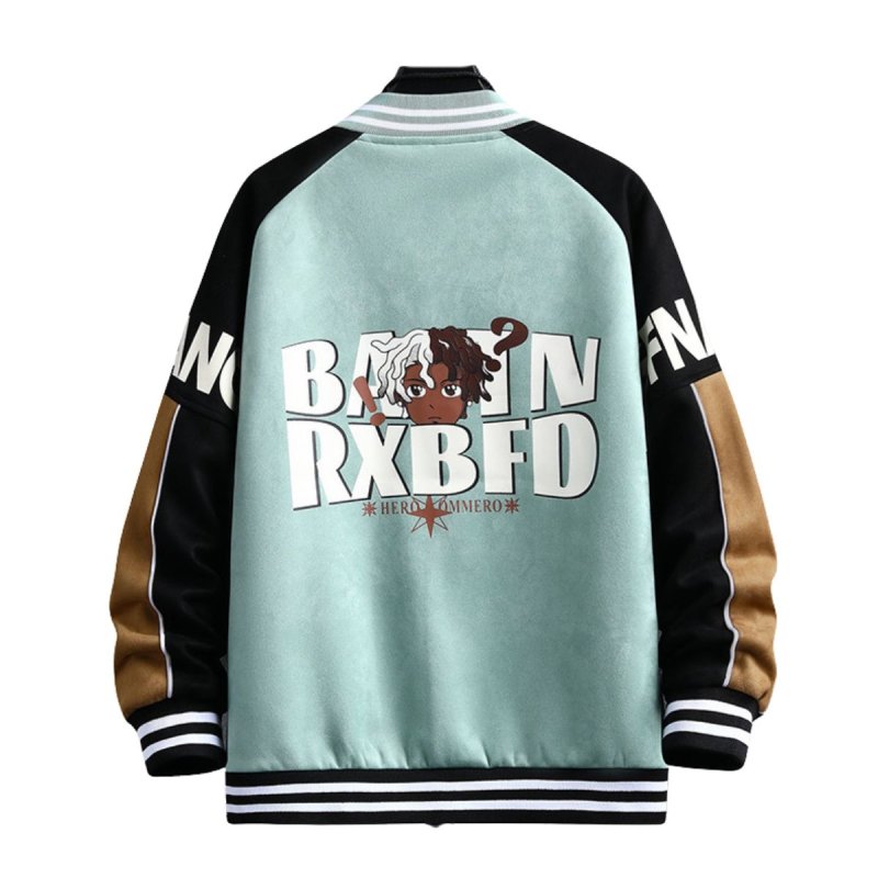 画像1: Hip-hop boy print Two-tone varsity jacket uniform jacket blouson  ユニセックス 男女兼用ヒップホップボーイプリント バイカラー スタジアムジャンパー スタジャンジャケット ブルゾン (1)