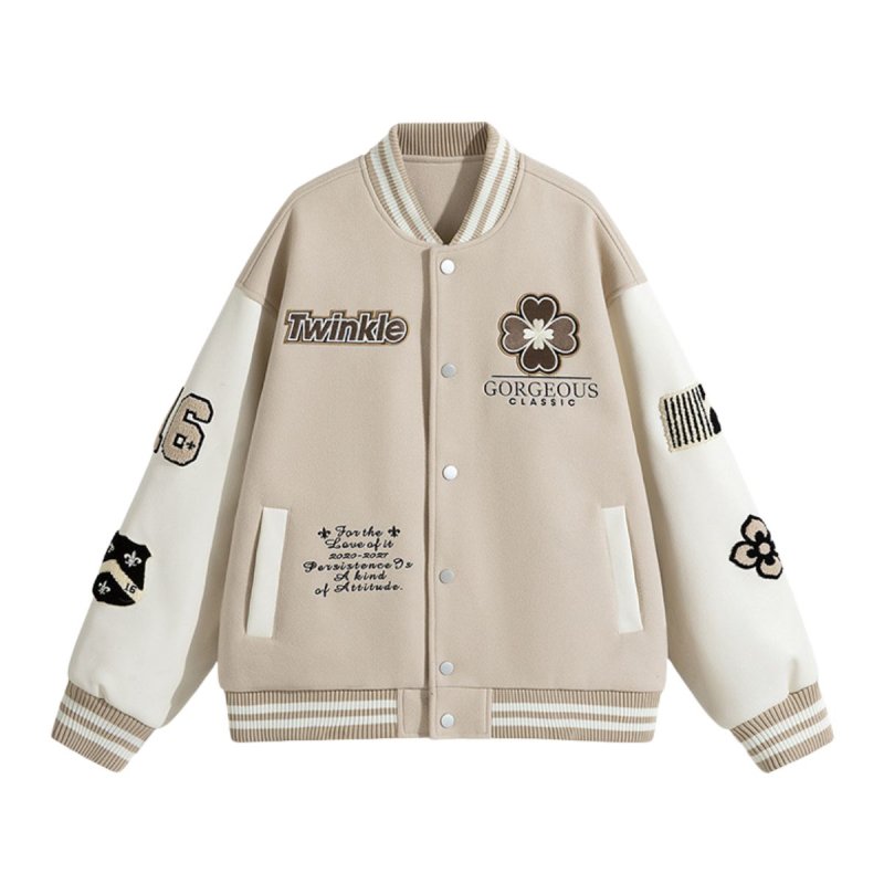 画像3: Letter & flower embroidery baseball jackets baseball uniform jacket blouson ユニセックス男女兼用 レター & フラワー刺繍 スタジアムジャンパー スタジャン ジャケットブルゾン (3)