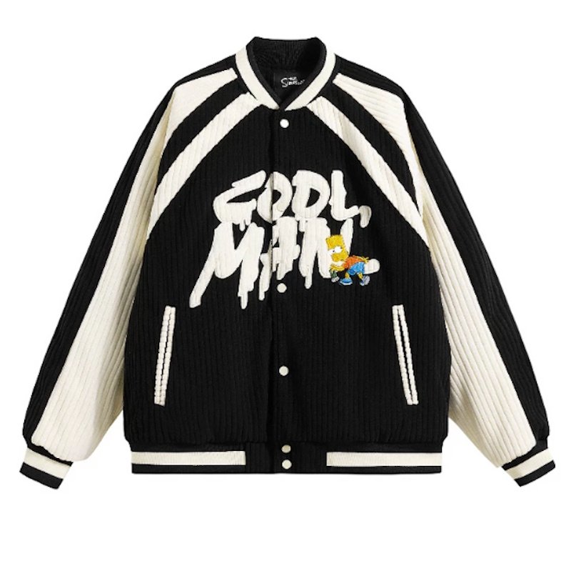 画像1: The Simpsons Embroidered Varsity Jacket baseball uniform jacket blouson ユニセックス男女兼用 シンプソンズバートシンプソンコーデュロイスタジアムジャンパー スタジャン ジャケットブルゾン (1)