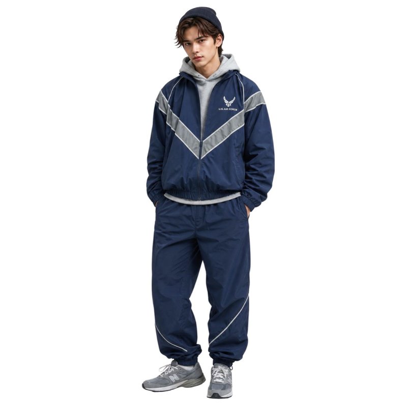 画像1: US Military Style Air Force PTU Windbreaker Jacket Training Sportswear Nylon Set up Matching Set Jacket + Pant ユニセックス 男女兼用 米軍 エアフォース マッチングセット ナイロン セットアップ 上下 (1)