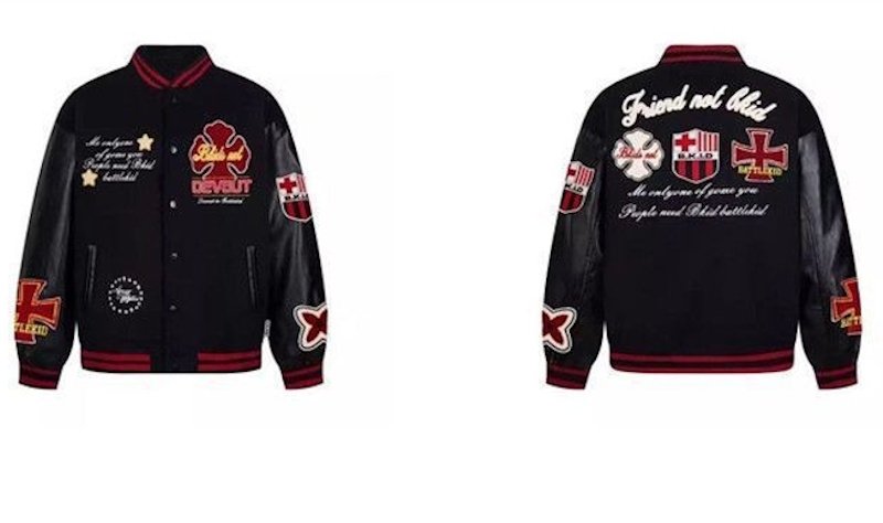 画像2: Leather-Sleeve Baseball Jacket with Letter Emblem Embroidery Jacket baseball uniform jacket blouson ユニセックス男女兼用レターエンブレム刺繍スタジアムジャンパー スタジャン ジャケットブルゾン (2)