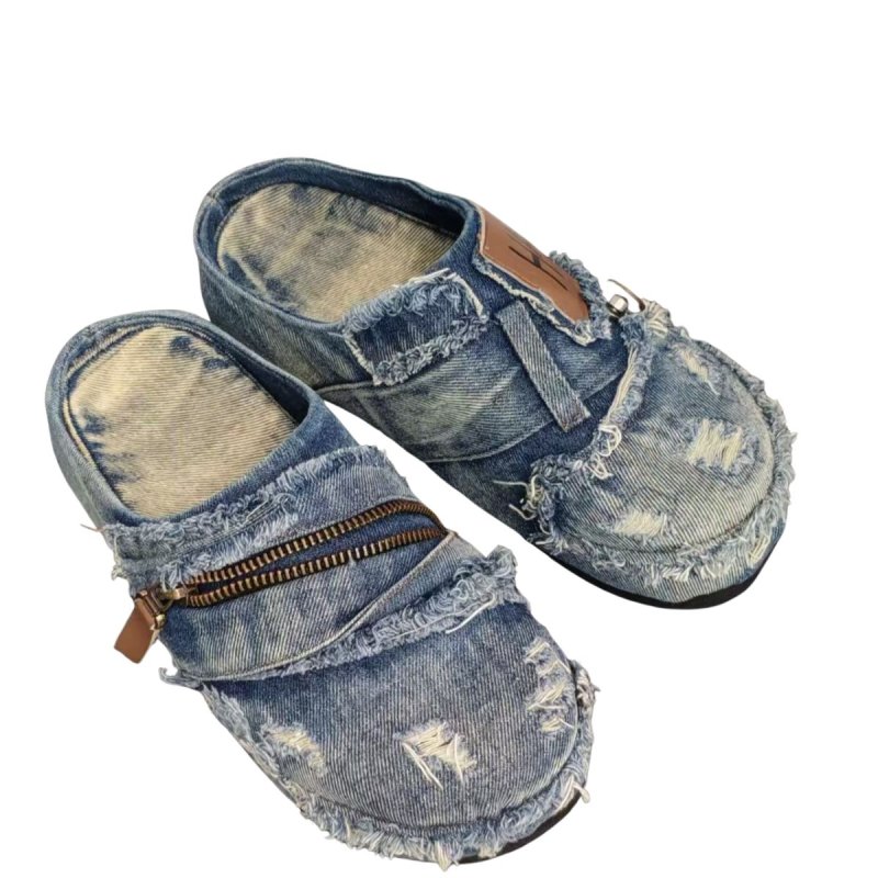 画像3: Unisex Distressed Denim Platform Slide Sandals  Slipper ユニセックス 男女兼用 デニムダメージ厚底  サンダル スリッパ (3)