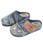 画像1: Unisex Distressed Denim Platform Slide Sandals  Slipper ユニセックス 男女兼用 デニムダメージ厚底  サンダル スリッパ (1)