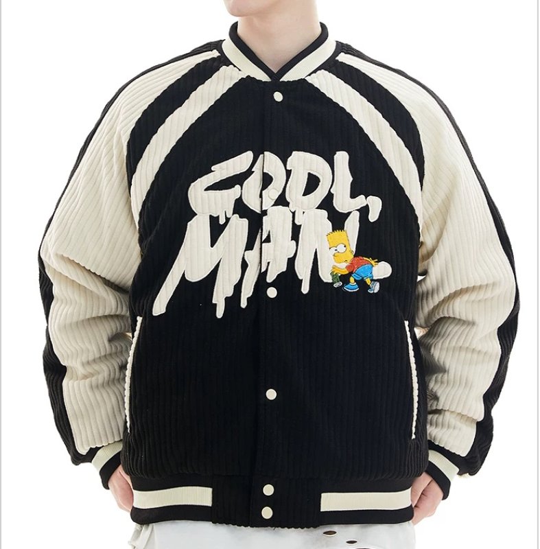 画像3: The Simpsons Embroidered Varsity Jacket baseball uniform jacket blouson ユニセックス男女兼用 シンプソンズバートシンプソンコーデュロイスタジアムジャンパー スタジャン ジャケットブルゾン (3)