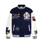 画像3: Leather-Sleeve Baseball Jacket with Letter Emblem Embroidery Jacket baseball uniform jacket blouson ユニセックス男女兼用レターエンブレム刺繍スタジアムジャンパー スタジャン ジャケットブルゾン (3)
