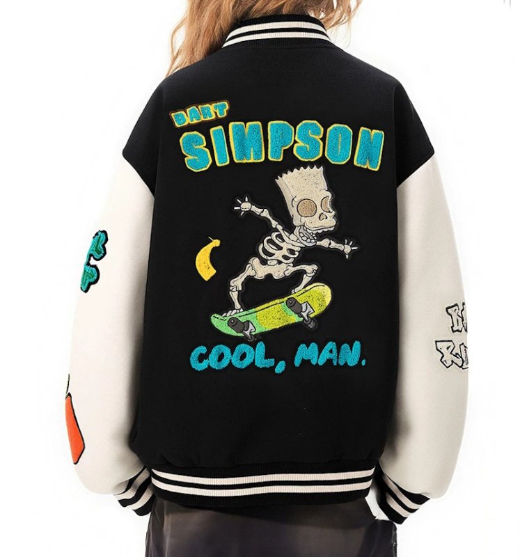 画像6: The Simpsons Skull Bart Simpson Skateboard Embroidery Jacket baseball uniform jacket blouson ユニセックス男女兼用 シンプソンズスカルバートシンプソンスケボー刺繍スタジアムジャンパー スタジャン ジャケットブルゾン (6)