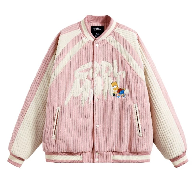 画像2: The Simpsons Embroidered Varsity Jacket baseball uniform jacket blouson ユニセックス男女兼用 シンプソンズバートシンプソンコーデュロイスタジアムジャンパー スタジャン ジャケットブルゾン (2)
