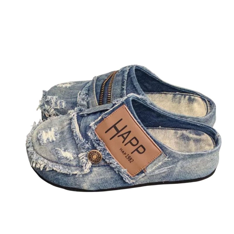 画像2: Unisex Distressed Denim Platform Slide Sandals  Slipper ユニセックス 男女兼用 デニムダメージ厚底  サンダル スリッパ (2)