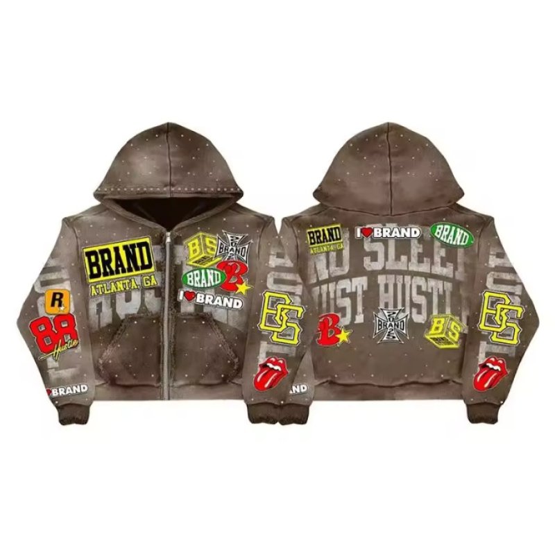 画像2: American Retro-Vintage Style Print Zip-Up Hoodie　ユニセックス 男女兼用アメリカンレトロヴィンテージスタイルプリント ジップアップフーディパーカースウェット (2)