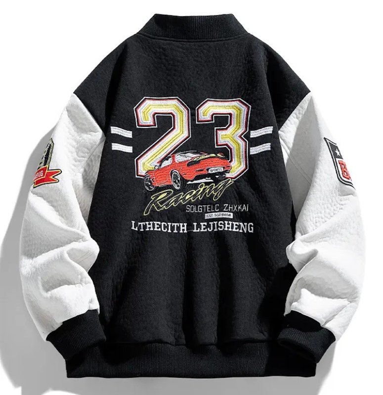 画像1: Suede racing NO23 x Porsche embroidery stadium jacket baseball uniform jacket blouson ユニセックス男女兼用 スエードレーシングNO23×ポルシェ刺繍スタジアムジャンパー スタジャン ジャケットブルゾン (1)