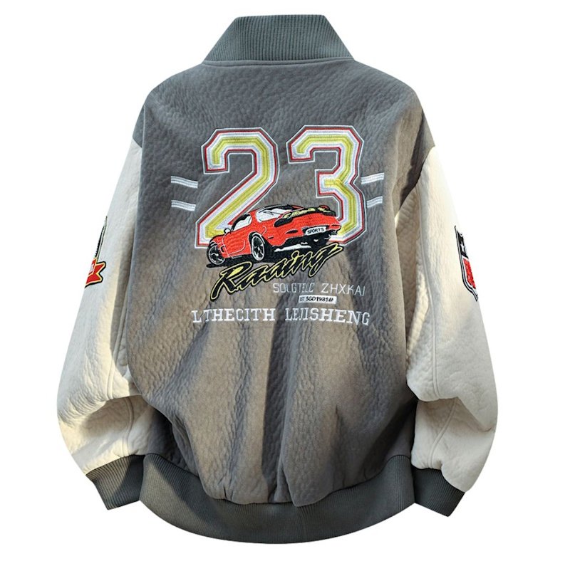画像2: Suede racing NO23 x Porsche embroidery stadium jacket baseball uniform jacket blouson ユニセックス男女兼用 スエードレーシングNO23×ポルシェ刺繍スタジアムジャンパー スタジャン ジャケットブルゾン (2)