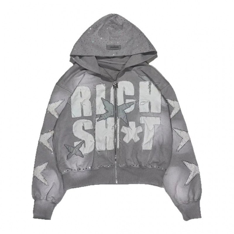 画像1: Letter-print hip-hop  Retro-Vintage Style  Zip-Up Hoodie　ユニセックス 男女兼用アメリカンレトロヴィンテージスタイルレタープリント ジップアップフーディパーカースウェット (1)