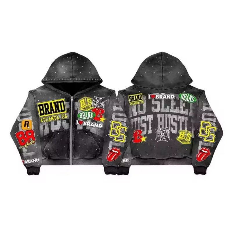 画像1: American Retro-Vintage Style Print Zip-Up Hoodie　ユニセックス 男女兼用アメリカンレトロヴィンテージスタイルプリント ジップアップフーディパーカースウェット (1)