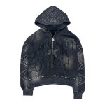 画像3: Letter-print hip-hop  Retro-Vintage Style  Zip-Up Hoodie　ユニセックス 男女兼用アメリカンレトロヴィンテージスタイルレタープリント ジップアップフーディパーカースウェット (3)