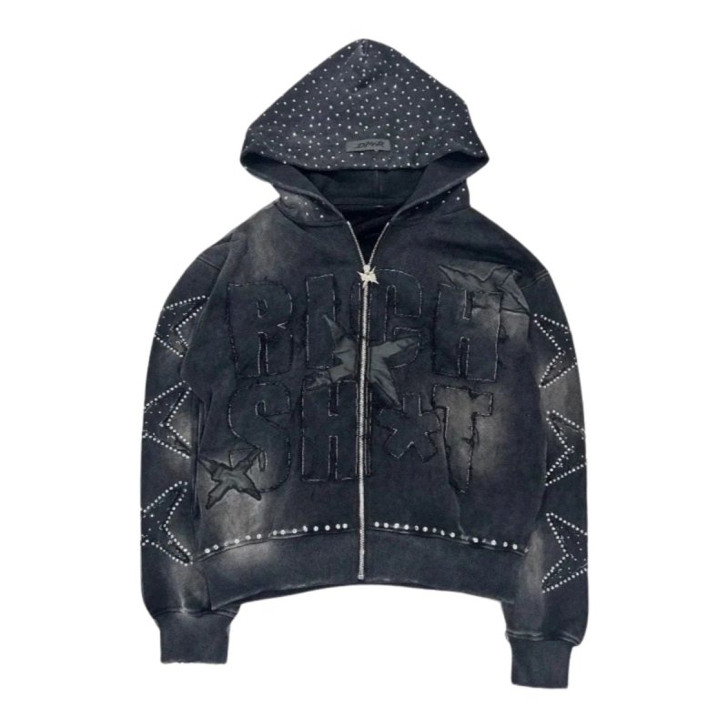 画像3: Letter-print hip-hop  Retro-Vintage Style  Zip-Up Hoodie　ユニセックス 男女兼用アメリカンレトロヴィンテージスタイルレタープリント ジップアップフーディパーカースウェット (3)