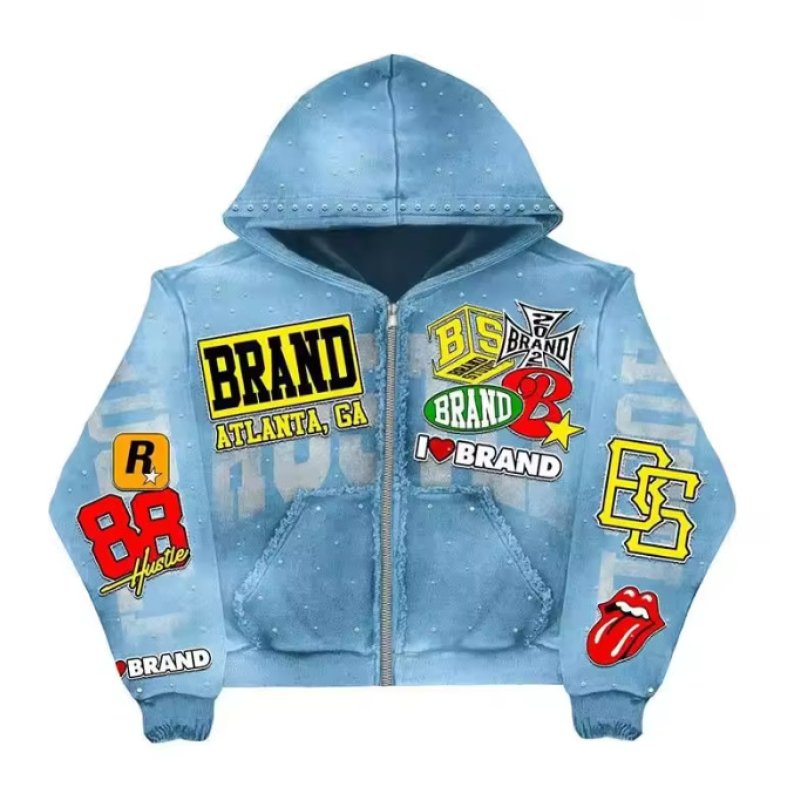 画像4: American Retro-Vintage Style Print Zip-Up Hoodie　ユニセックス 男女兼用アメリカンレトロヴィンテージスタイルプリント ジップアップフーディパーカースウェット (4)