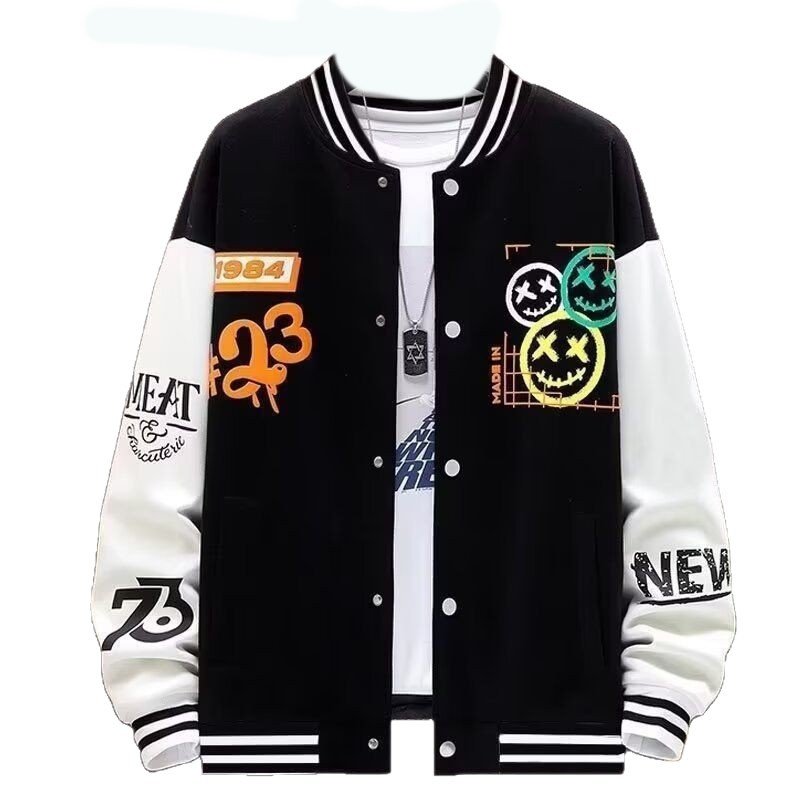 画像1: KAWS Smile Sweat Varsity Jacket stadium jacket baseball uniform jacket blouson ユニセックス男女兼用 カウズスマイルスウェットスタジアムジャンパー スタジャン ジャケットブルゾン (1)