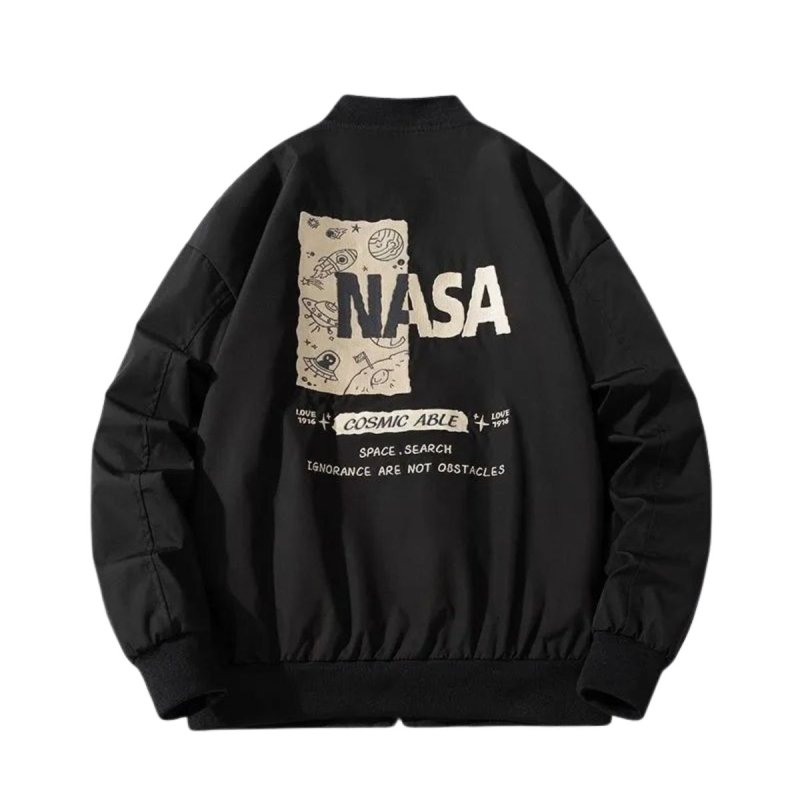 画像1: NASA x Spaceship Illustration Varsity Jacket stadium jacket baseball uniform jacket blouson ユニセックス男女兼用NASAナサ×宇宙船イラストスタジアムジャンパー スタジャン ジャケットブルゾン (1)