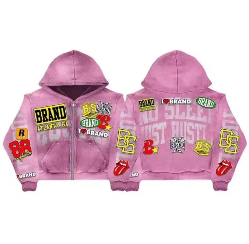 画像3: American Retro-Vintage Style Print Zip-Up Hoodie　ユニセックス 男女兼用アメリカンレトロヴィンテージスタイルプリント ジップアップフーディパーカースウェット (3)