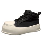 画像1: Thick-soled leather high-top lace-up sneaker boots　男女兼用ユニセックスレザープラットフォームハイカットレースアップスニーカーマーティンブーツ (1)