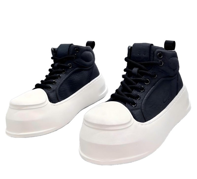 画像4: Thick-soled leather high-top lace-up sneaker boots　男女兼用ユニセックスレザープラットフォームハイカットレースアップスニーカーマーティンブーツ (4)