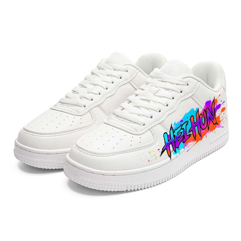 画像1: Unisex Graphic Art Lace-Up Leather Sneakerssneakers　ユニセックス男女兼用厚底レザーグラフィックアートレースアップスニーカーシューズ (1)