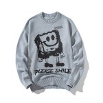 画像1: Men's and women's SpongeBob print casual crew neck sweater ユニセックス 男女兼用 スポンジボブ プリントカジュアルクルーネックセーター (1)