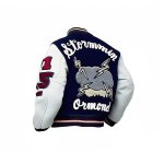 画像4: Leather-Sleeve Varsity Jacket with Lightning Embroidery baseball uniform jacket blouson ユニセックス男女兼用ライトニング雷刺繍スタジアムジャンパー スタジャン ジャケットブルゾン (4)