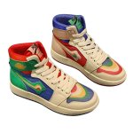 画像1: 23 Women's colorful upside down swoosh color High-cut leather Lace-up Sneakers  ユニセックス メンズ男女逆さまカラフルカラースウォッシュレザーハイカットレザーレースアップスニーカーシューズ (1)
