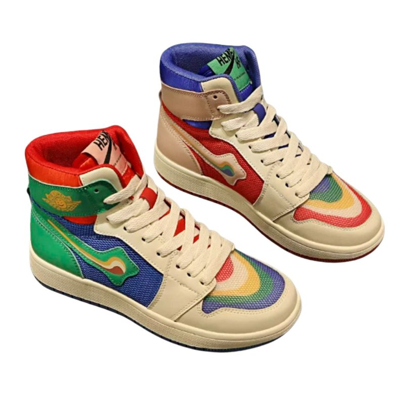 画像1: 23 Women's colorful upside down swoosh color High-cut leather Lace-up Sneakers  ユニセックス メンズ男女逆さまカラフルカラースウォッシュレザーハイカットレザーレースアップスニーカーシューズ (1)