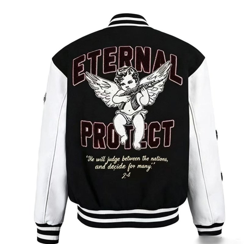画像2: Guardian angel embroidery baseball uniform jacket blouson ユニセックス男女兼用ガーディアンエンジェル守護天使刺繍スタジアムジャンパー スタジャン ジャケットブルゾン (2)