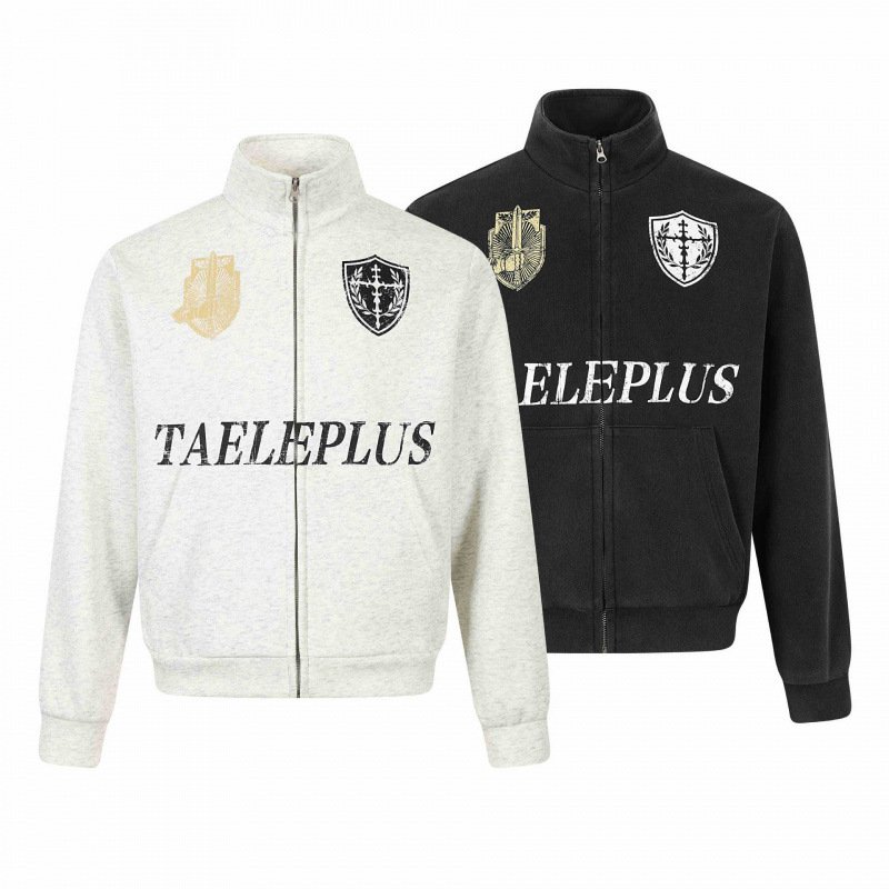 画像1: Emblem-Print Stand-Collar Zip-Up Sweat Jacket blouson ユニセックス男女兼用エンブレムプリントスタンドカラージップアップスタジアムジャンパー スタジャン ジャケットブルゾン (1)