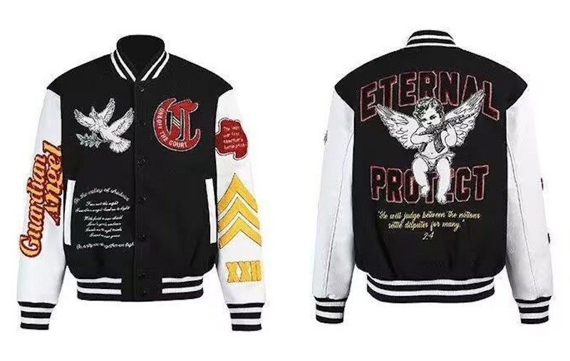 画像1: Guardian angel embroidery baseball uniform jacket blouson ユニセックス男女兼用ガーディアンエンジェル守護天使刺繍スタジアムジャンパー スタジャン ジャケットブルゾン (1)