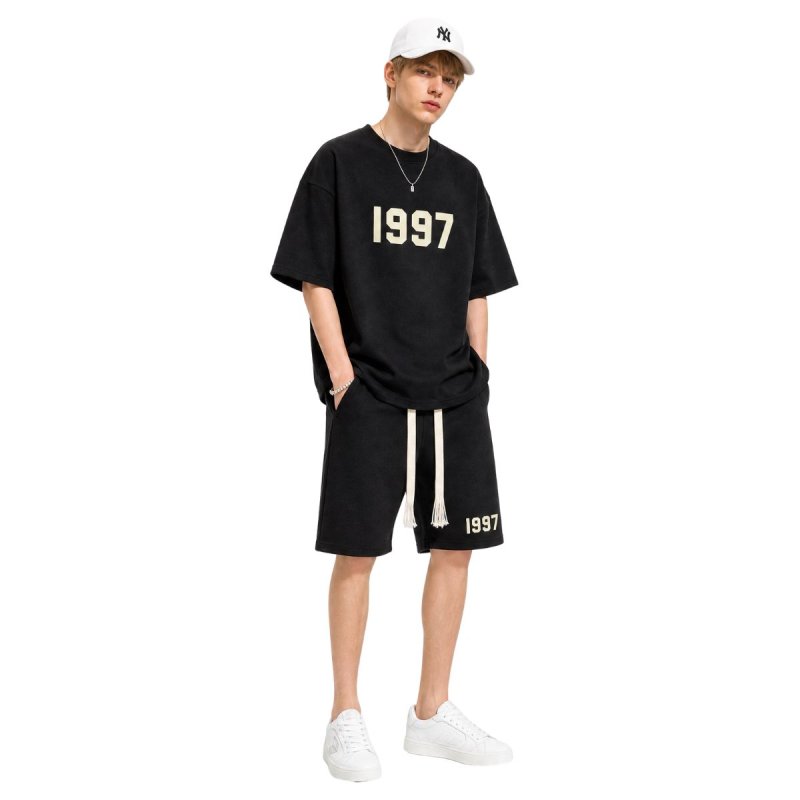 画像1: 1997 Over Size Print T-shirt and Short Pants Set Up ユニセックス 男女兼用 1997 ロゴ プリント オーバーサイズ  Tシャツ & ショートパンツ セットアップ (1)