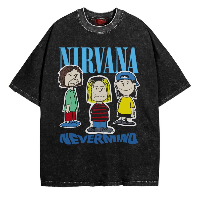 画像1: SALE セール Vintage Nirvana x Snoopy Print Round Neck T-Shirt ニルヴァーナ×スヌーピー プリントラウンドネック Tシャツ ユニセックス 男女兼用 古着風 ヴィンテージ風 バンドT (1)