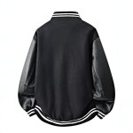 画像4: Leather-Sleeve Baseball Jacket with Letter & Emblem Embroidery Plus Sizes Available Jacket ユニセックス男女兼用レターエンブレム刺繍スタジアムジャンパー スタジャンプラスサイズあり  (4)